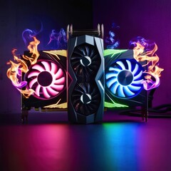 Poster - Three computer cooling fans are lit up with neon colors