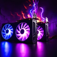 Poster - Two computer graphics cards with purple and blue fans
