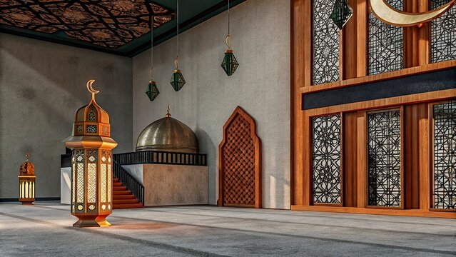 Photo Ramadan Glow Mosque Moon and Bokeh islamic ramadan eid mubarak kareem mosque background