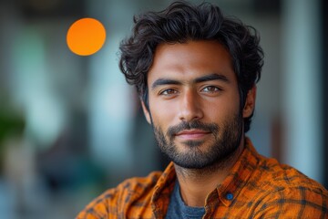 Poster - Confident Indian man in the engineering field, captured in a modern studio setup with natural lighting.