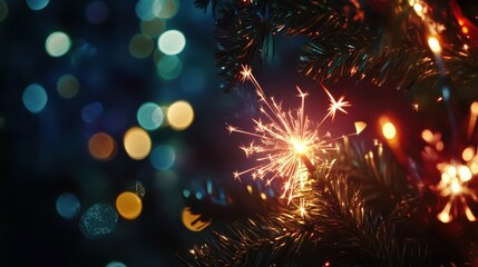 Wall Mural - happy new year background with glowing sparklers.