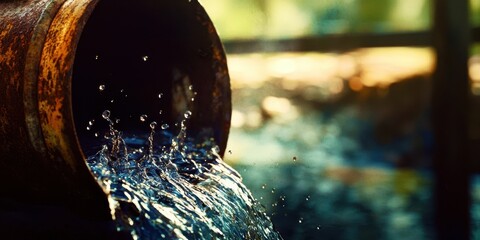 Poster - Pipe is filled with water and is pouring out of it