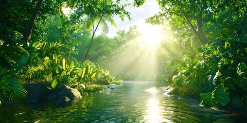 Poster - River with a lot of trees and plants