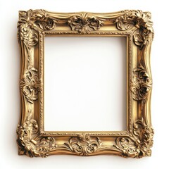 Canvas Print - A vintage ornate frame with intricate detailing and a gold finish on a white background 