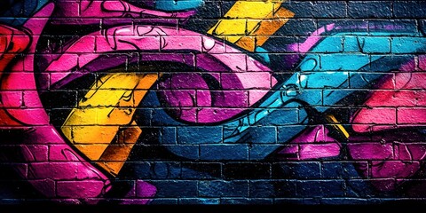 Poster - Colorful mural on a brick wall
