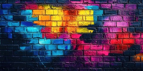 Poster - Colorful brick wall with a rainbow pattern