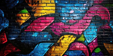 Poster - Colorful mural painted on a brick wall