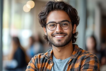 Poster - photo of a young Indian engineer smiling, perfect for advertising or promotional campaigns.