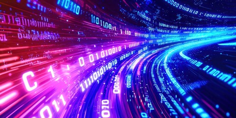 Poster - Computer screen shows a blue and red line of numbers