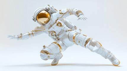 Fototapete - A futuristic astronaut in a dynamic pose, showcasing space exploration and technology.