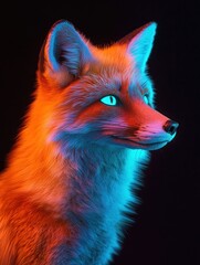 Poster - A vibrant, stylized fox portrait with colorful lighting effects.