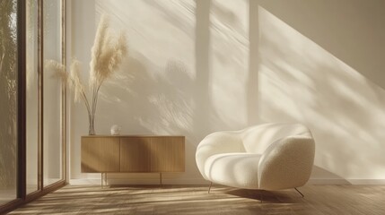 Poster - A cozy, minimalist living space with soft light and natural decor.