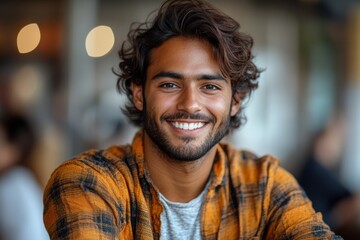 Poster - Portrait of a young Indian engineer smiling confidently, for professional branding.