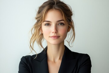 Poster - Portrait of a serious businesswoman in formal attire, captured in sharp detail and