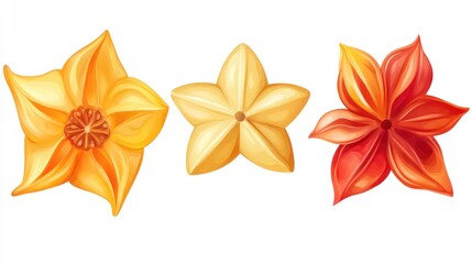 Poster - Three stylized star-shaped flowers in vibrant colors.