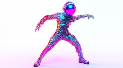 Leinwandbilder - A vibrant, stylized astronaut figure in a dynamic pose against a colorful background.