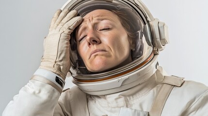 Aufkleber - An astronaut appears stressed, holding their head, conveying a sense of pressure or fatigue.