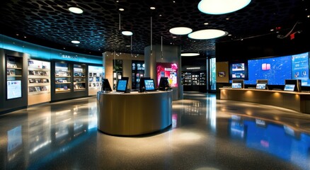 Leinwandbilder - Modern exhibition space featuring interactive displays and technology showcases.