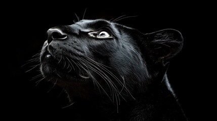 Poster - A close-up of a black panther's head against a dark background, showcasing its fierce gaze.