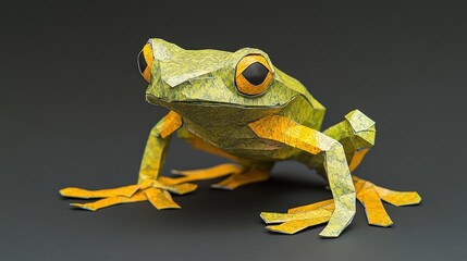 Poster - A colorful paper origami frog model showcasing intricate design and craftsmanship.