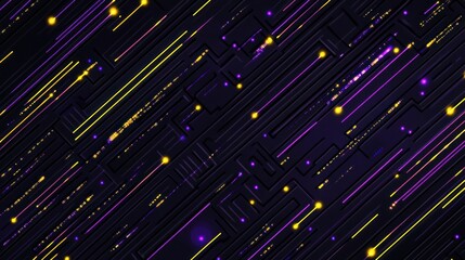 Aufkleber - Abstract digital background with lines and glowing dots in purple and yellow on a dark surface.