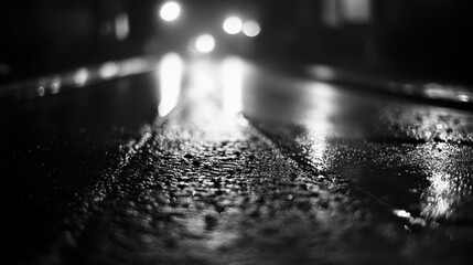 Poster - A moody, rain-soaked street scene captured in monochrome, evoking a sense of solitude.