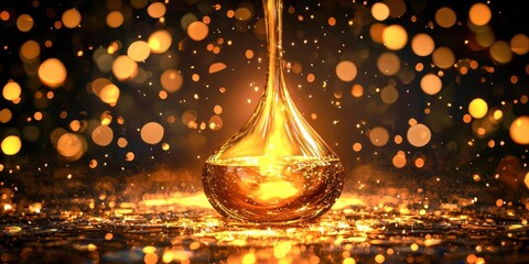 Poster - Bottle of oil is on a table with a lot of sparkles