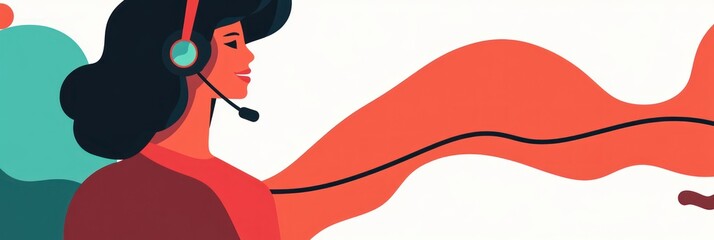 Aufkleber - A digital illustration of a woman with a headset, symbolizing customer support or communication.