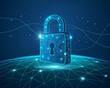 © Rony - A digital security lock futuristic padlock illustration with binary code, cybersecurity concept.