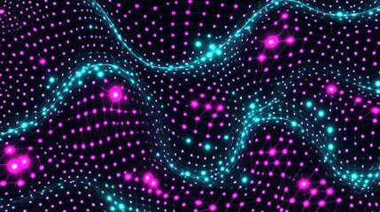 Aufkleber - Abstract digital wave pattern with vibrant colors and glowing dots.