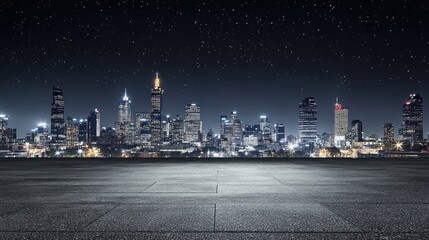 Poster - Nighttime city skyline with stars above and a clear foreground.