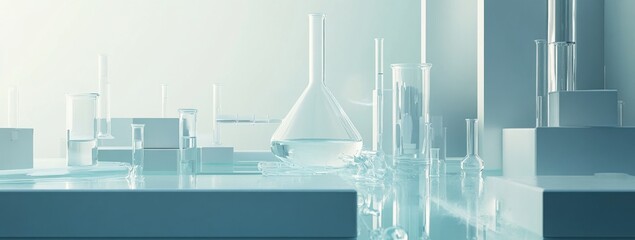 Aufkleber - Scientific laboratory setup with glassware and equipment for experiments.