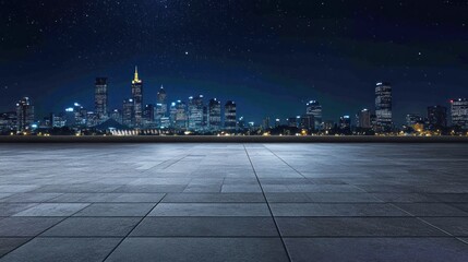 Poster - Night city skyline with a clear view of buildings and a starry sky.