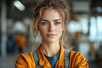 Poster - Woman engineer in technical uniform, standing confidently for professional branding visuals.