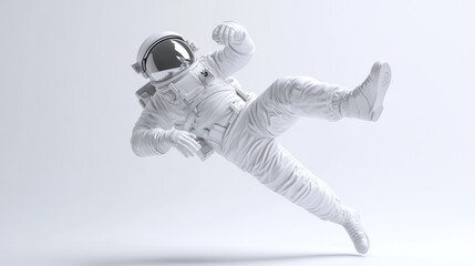 Poster - A white astronaut in a zero-gravity pose against a minimalistic background.