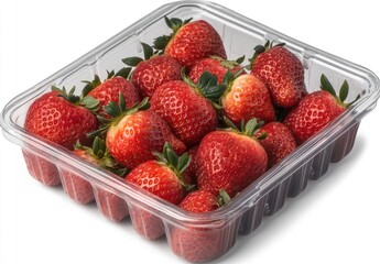 Poster - A clear plastic container filled with fresh, red strawberries.