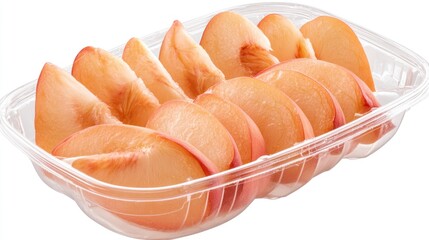 Poster - Sliced peaches arranged in a clear plastic container for easy consumption.