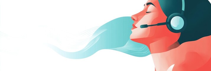 Aufkleber - A stylized illustration of a woman wearing a headset, suggesting communication and technology.