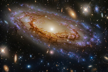 Wall Mural - Majestic spiral galaxy with bright core and surrounding stars in deep space