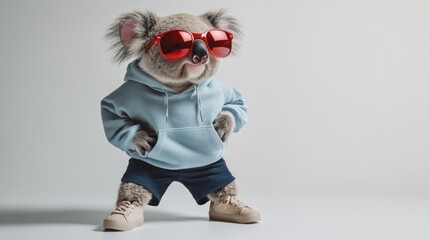 Poster - A stylish koala wearing sunglasses and casual clothing poses confidently.