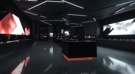 Poster - A modern retail space featuring sleek design and digital displays for showcasing products.