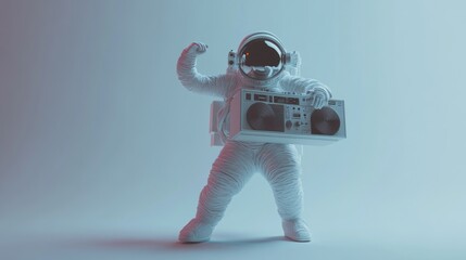 Poster - An astronaut in a spacesuit poses with a boombox, blending space and music culture.