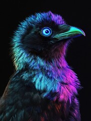Aufkleber - A vibrant, colorful portrait of a bird against a dark background.