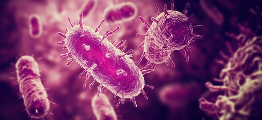 Poster - Bacteria close-up, microscopic view, vibrant colors, detailed structure, cellular features, scientific illustration, copy space for text