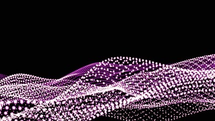 Waves of white and pink particles dots seamless loop. 3d animation