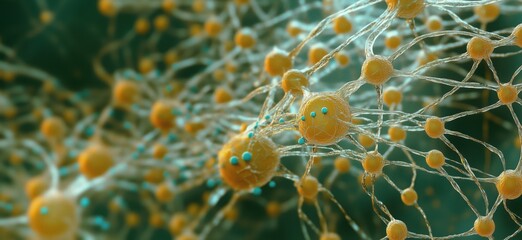 Poster - Neurons interconnected in neural network, showcasing synapses and connections, vibrant colors, intricate details, copy space for text