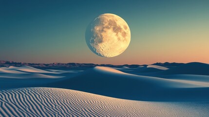 Wall Mural - majestic full moon illuminating a desolate desert landscape, casting long shadows over the sand dune
