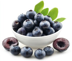 Poster - A bowl of fresh blueberries with some scattered around, showcasing vibrant colors and freshness.