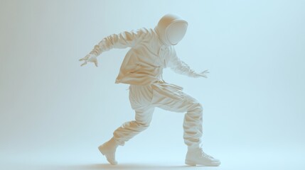 Leinwandbilder - A faceless figure in motion, dressed in a modern outfit, set against a soft, minimal backdrop.
