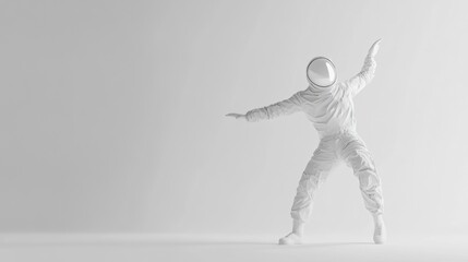Poster - A stylized figure in a white spacesuit poses against a minimalistic background.
